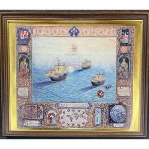 Vintage Quinto Centenario Columbus 1492-1992 Framed Print Laurie Whitehead